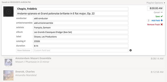 Custom fields for a song entry