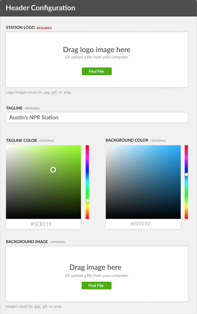 Admin header configuration tool