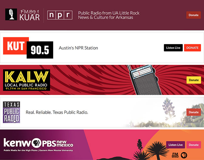 Headers for public radio station brands
